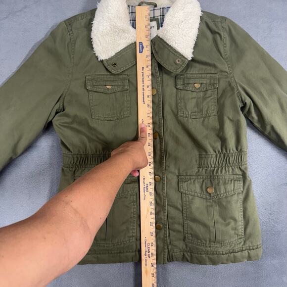 Old Navy‎ Womens Quilted Plaid Lining Sherpa Collar, Military Style Jacket LARGE - Picture 7 of 9